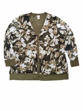 Chico’s Camo Button Front Blouse Top Long Sleeve Stretch Size XL Chicos Size 3